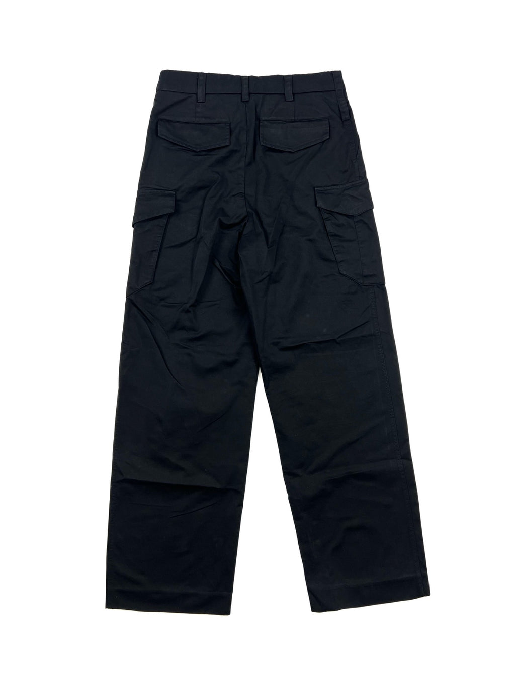 Dark cargo pants with back patch pockets and belt loops