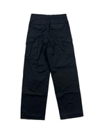 Dark cargo pants with back patch pockets and belt loops