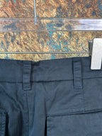 Black cargo pants with front button closure and belt loops