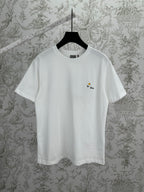 White crewneck T-shirt with small daisy logo embroidery on left chest.
