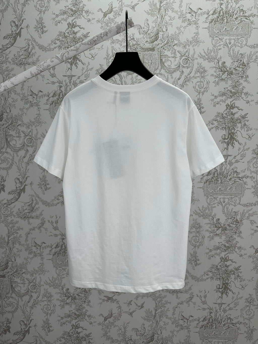White crewneck short-sleeve T-shirt, back view.