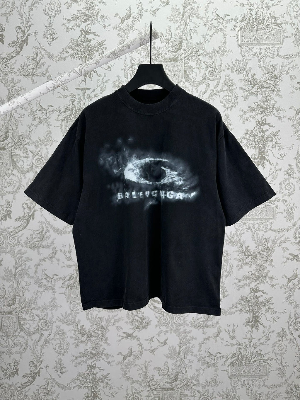 Balenciaga short-sleeve T-shirt, black with front graphic print and crew neck