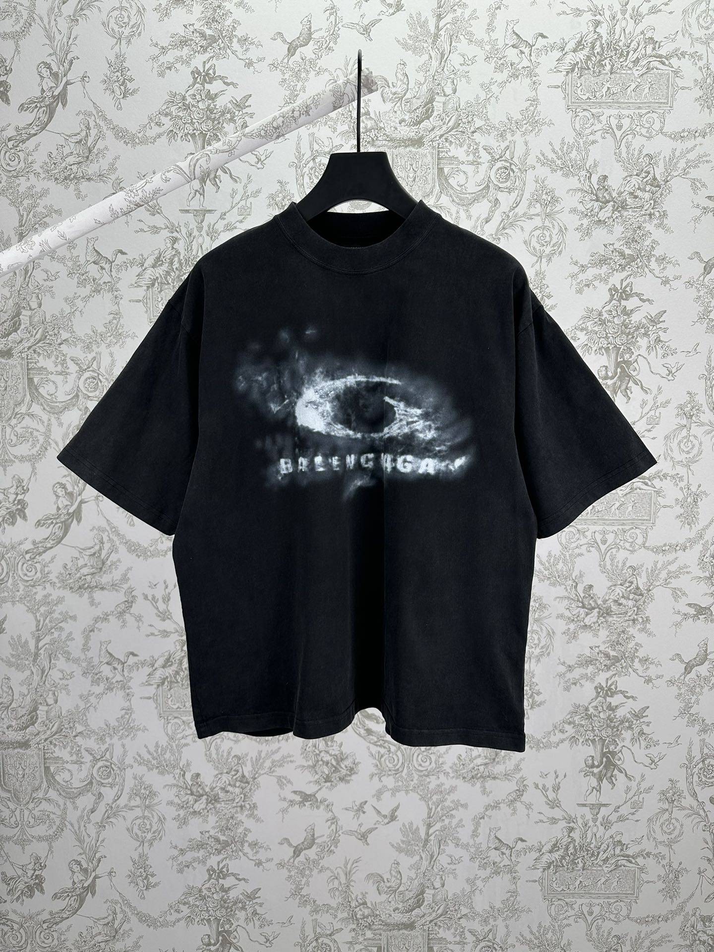 Balenciaga short-sleeve T-shirt, black with front graphic print and crew neck