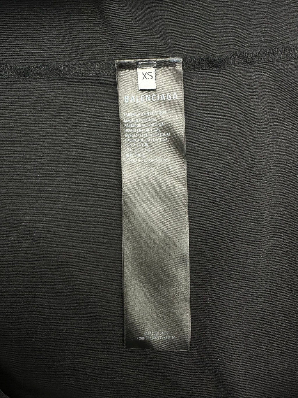 Balenciaga T-shirt size label XS on black inside seam