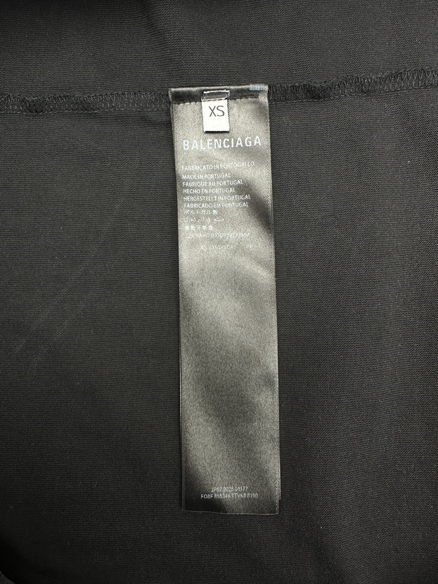 Balenciaga T-shirt size label XS on black inside seam