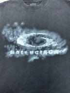 Balenciaga short-sleeve T-shirt graphic, black with silver-gray distressed logo