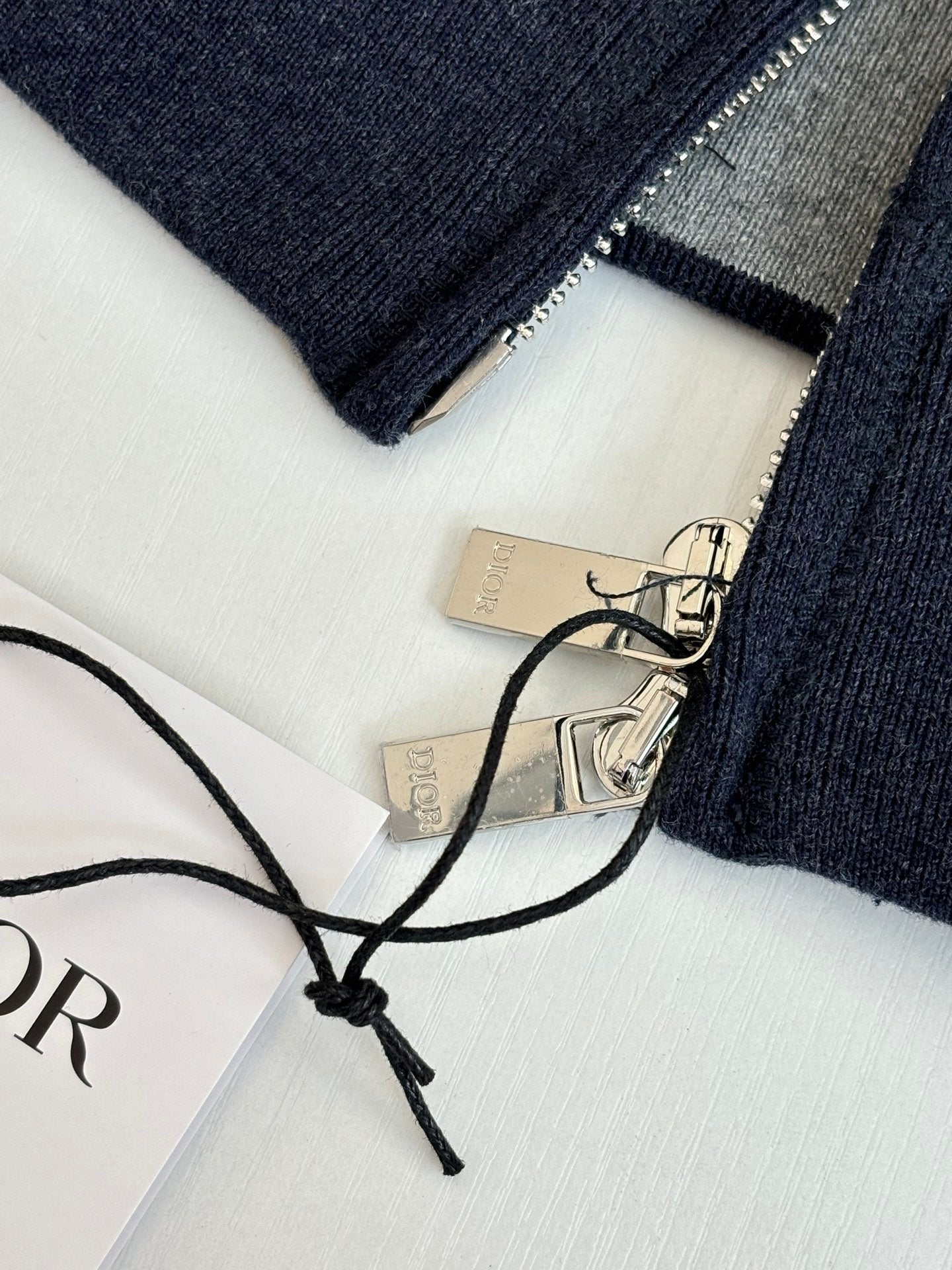 Dior long socks, dark knit with gray cuff and adjustable lace detail