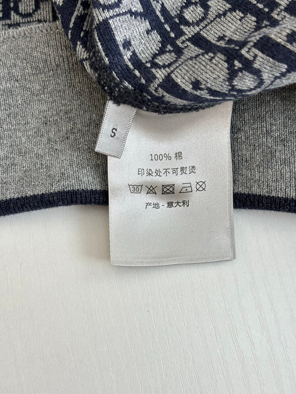 Dior long socks with size tag, gray knit and navy jacquard logo pattern