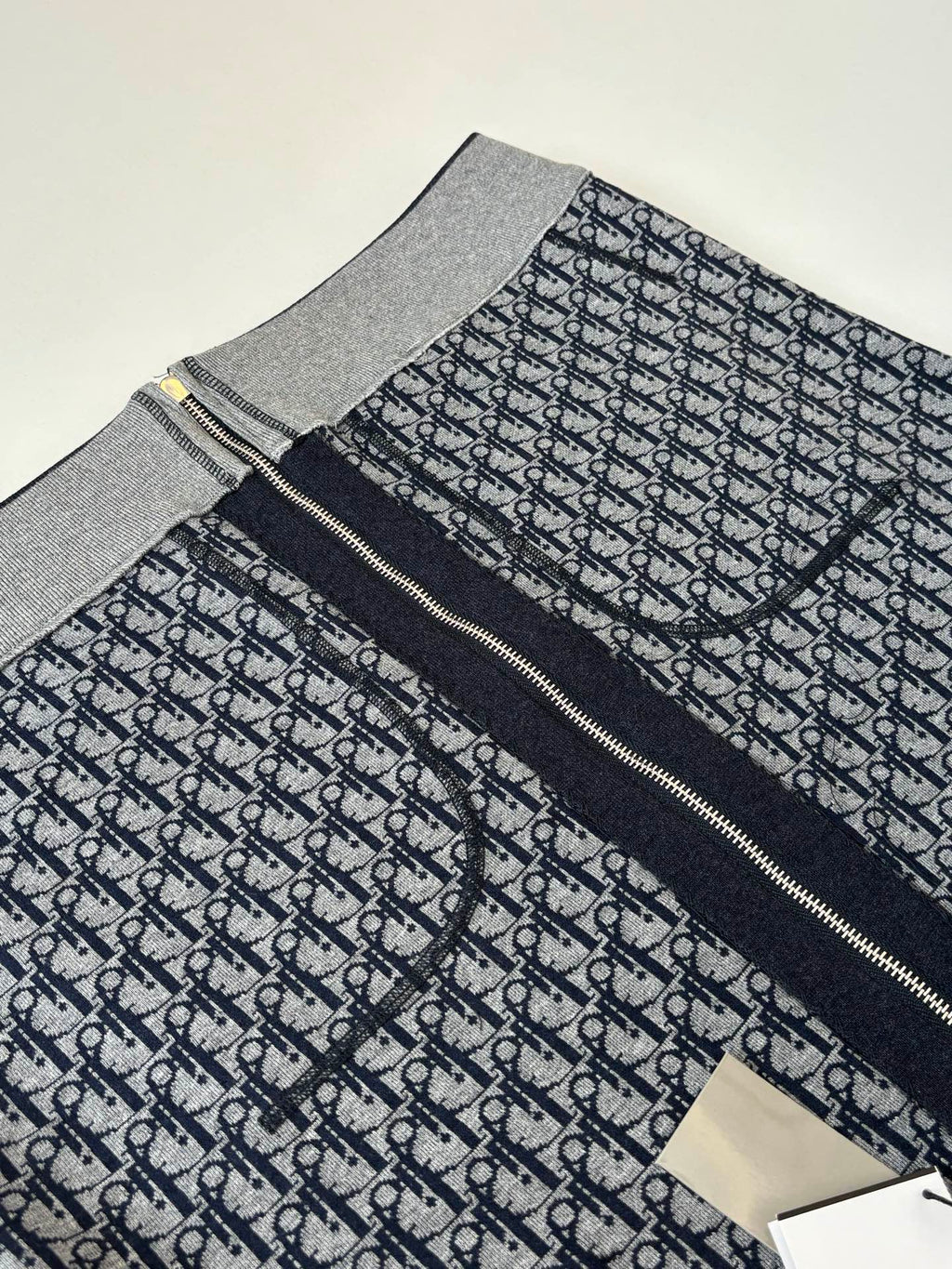 Dior patterned front hoodie panel with zipper and gray trim
