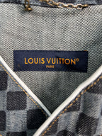 Louis Vuitton brand label inside checkered denim-like shirt neck