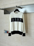 Dior crewneck sweater in cream with black ribbed hem/cuffs and DIOR logo