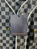 Louis Vuitton hangtag on checkered short-sleeve shirt with gold-tone snaps