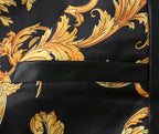 Inside pocket flap in black leather on gold-and-black baroque lining