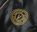 Leather jacket with Versace Couture logo patch