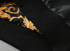 Leather jacket ribbed cuff with Baroque-style patterned lining