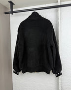 Black Louis Vuitton sherpa zip-up jacket with monogram cuff trim
