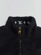 Black sherpa jacket collar with Louis Vuitton monogram placket
