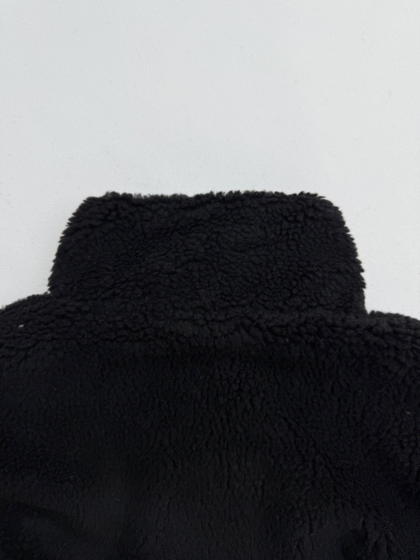 Black sherpa jacket textured collar and shoulders