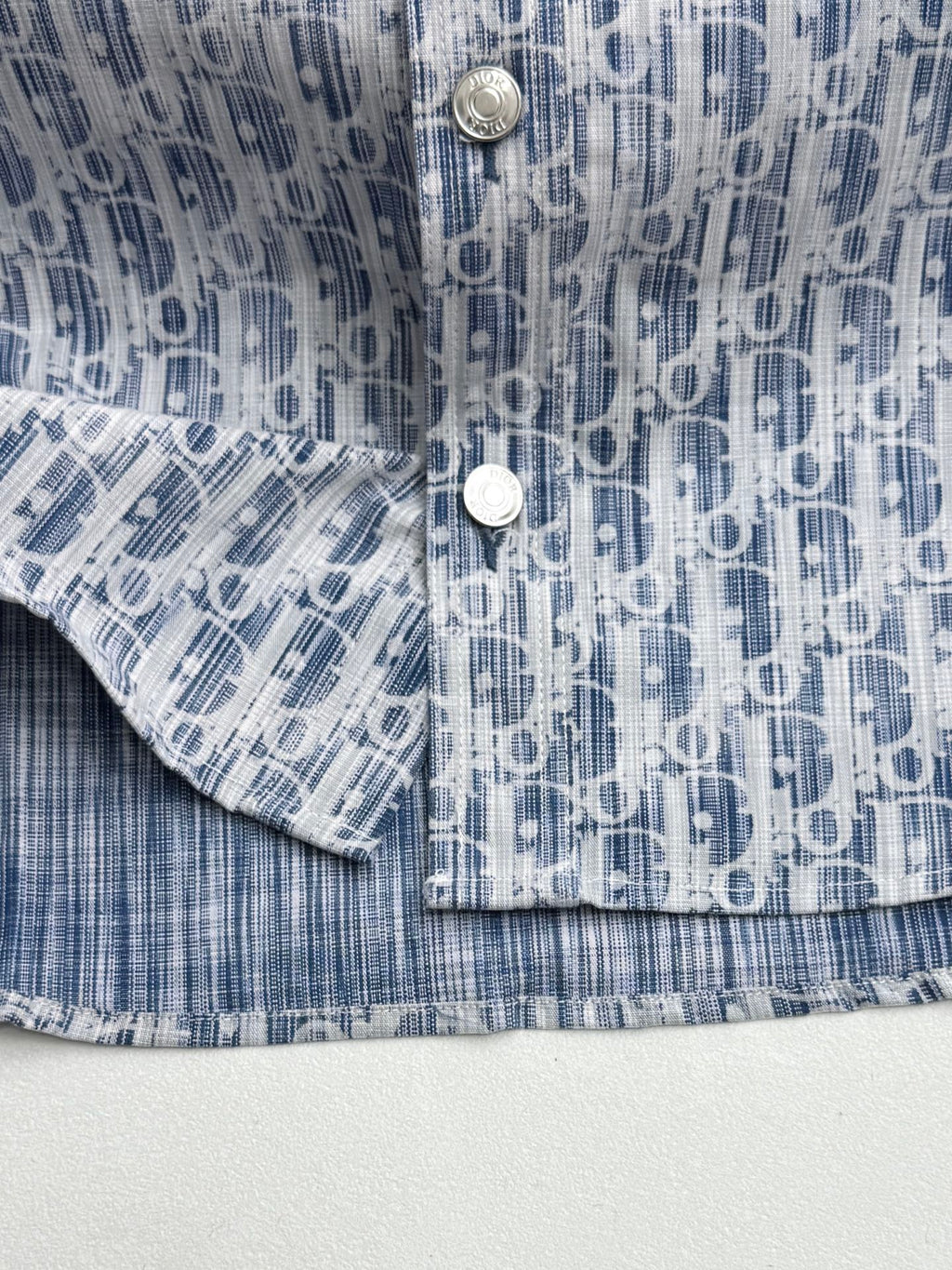 Blue and white Dior monogram shirt front with snap buttons, long sleeve