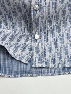 Blue and white Dior monogram shirt front with snap buttons, long sleeve