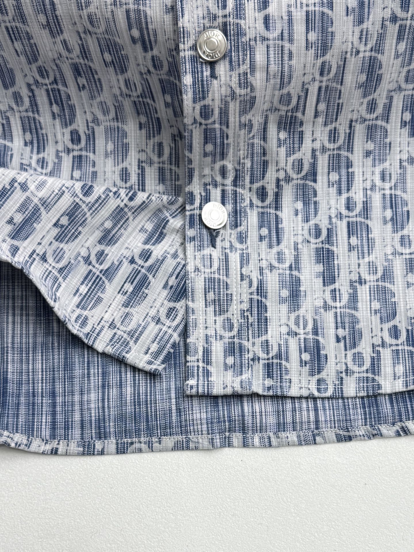 Blue and white Dior monogram shirt front with snap buttons, long sleeve