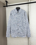 Blue and white Dior monogram button-up shirt, spread collar, long sleeves