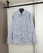 Blue and white Dior monogram button-up shirt, spread collar, long sleeves