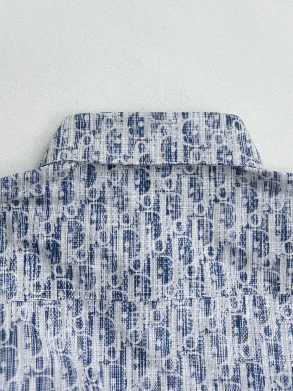 Blue and white Dior monogram shirt collar and neckline, button front