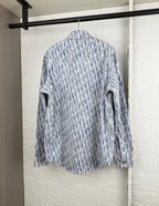 Blue and white Dior monogram button-up shirt, back view, long sleeves