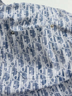 Dior monogram shirt detail with buttons and stitched yoke, blue and white