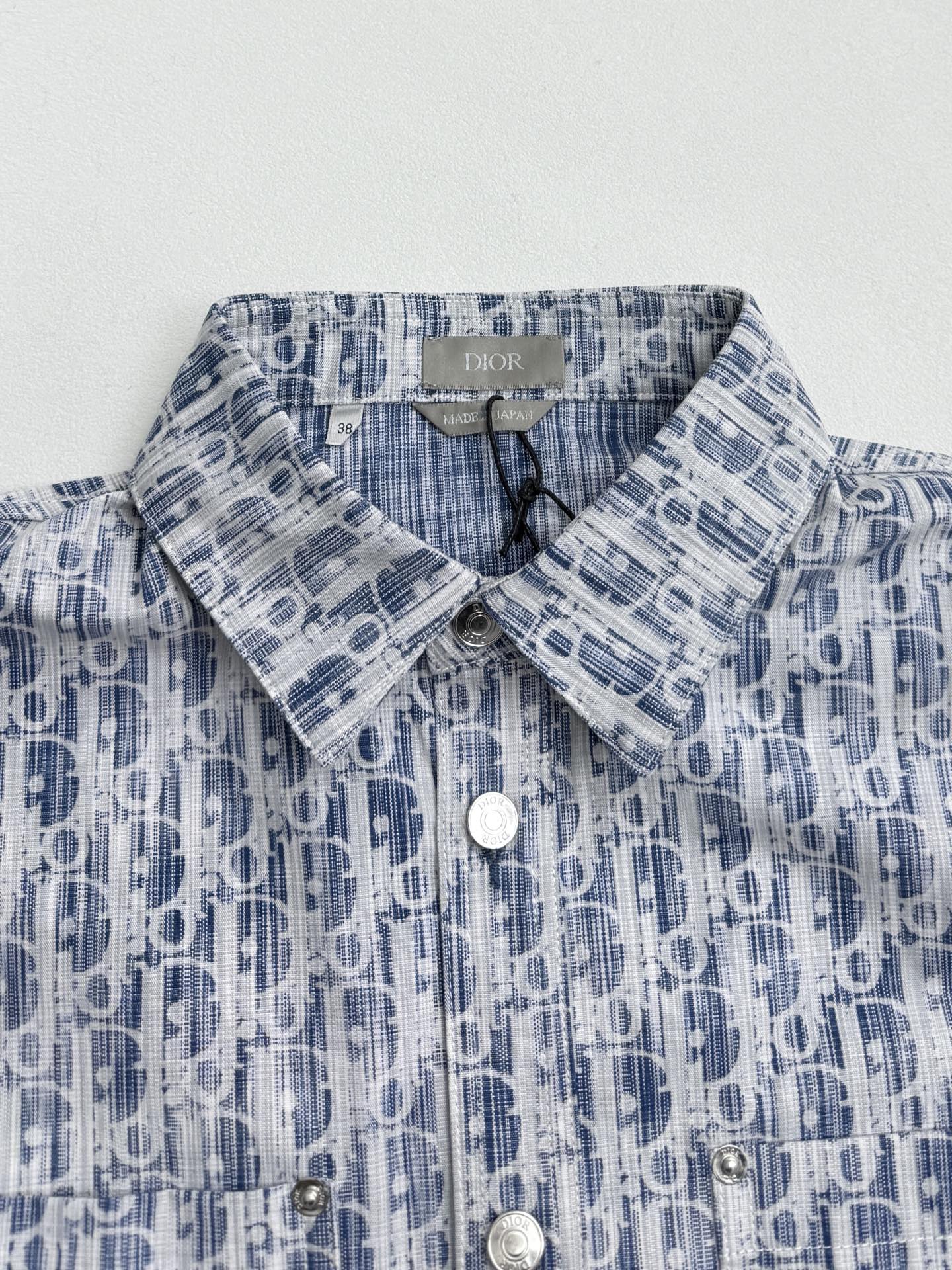 Dior monogram shirt with button placket and collar, blue and white