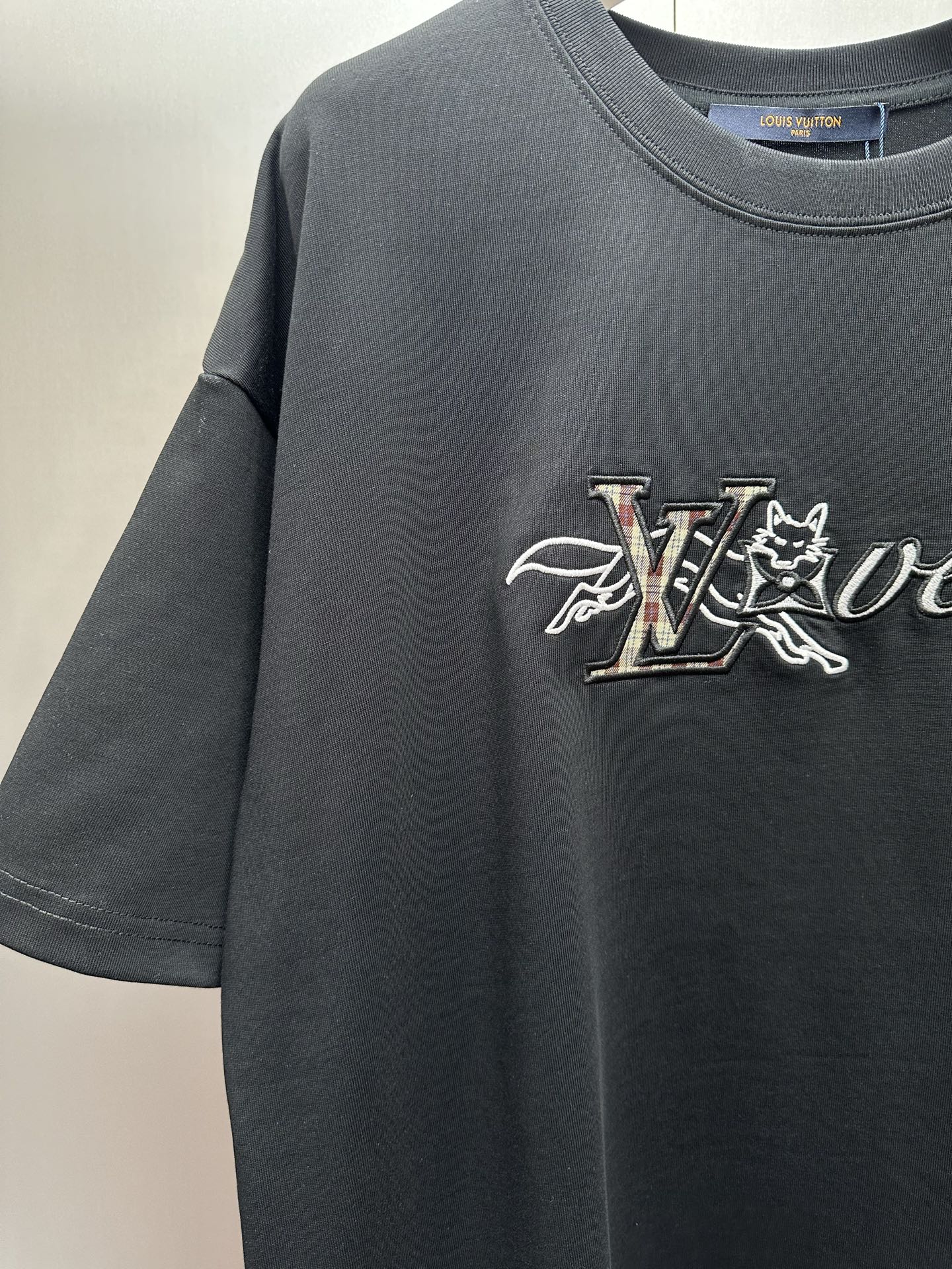 Louis Vuitton graphic short-sleeve T-shirt, dark gray with front logo print