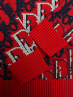 Dior ribbed knit cuffs in red with navy and white logo pattern