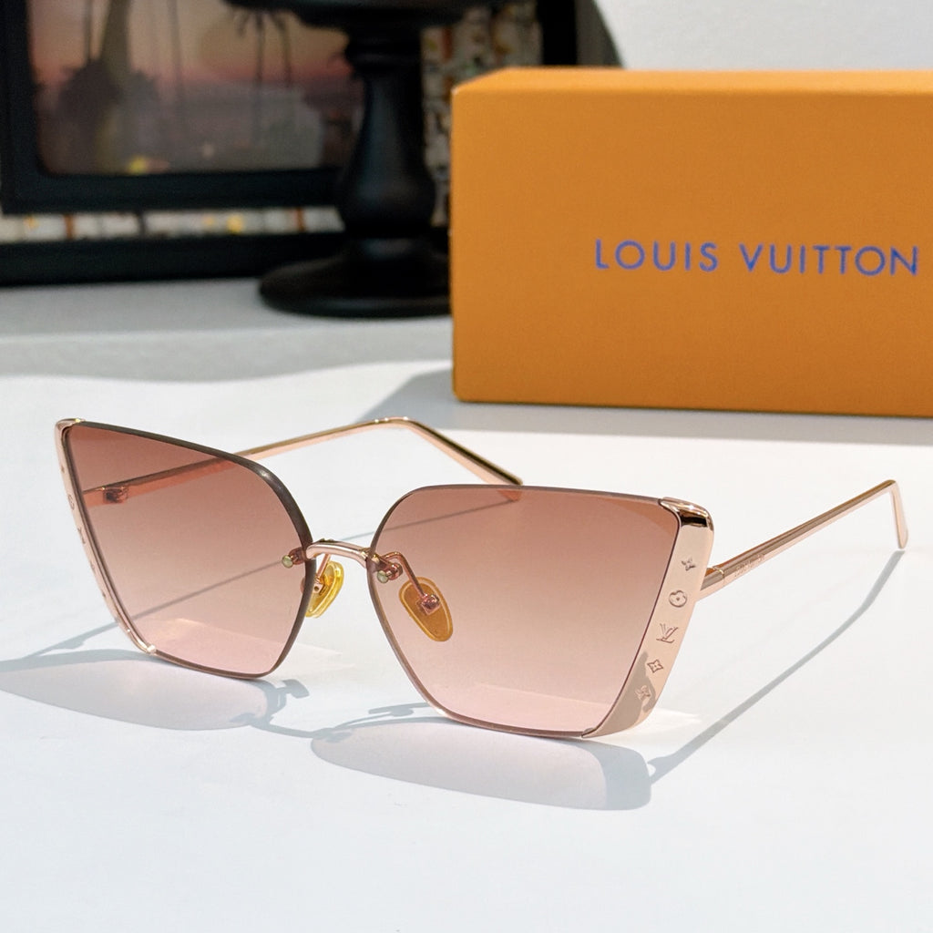 Rose-tinted Louis Vuitton sunglasses with gradient lenses and cat-eye gold frames