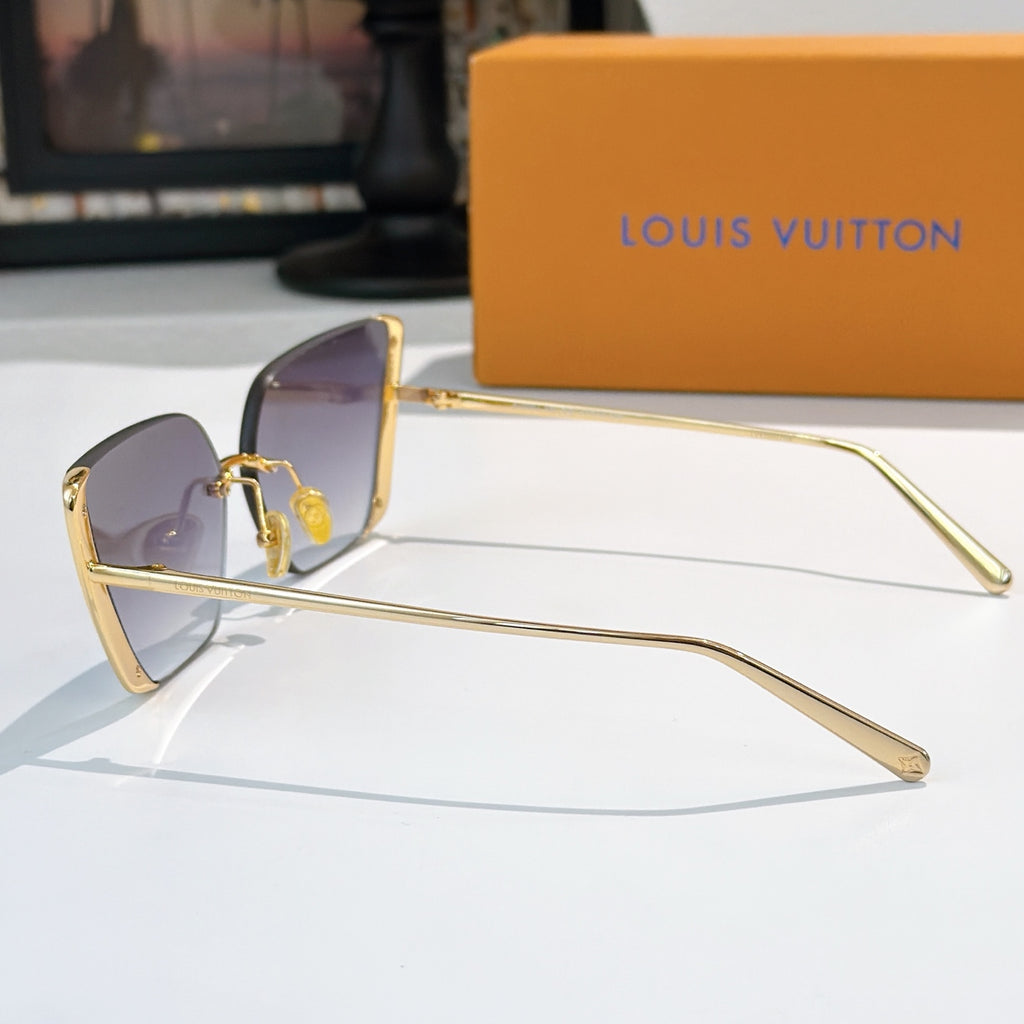 Gold-tone Louis Vuitton sunglasses with gradient purple lenses and long straight temples