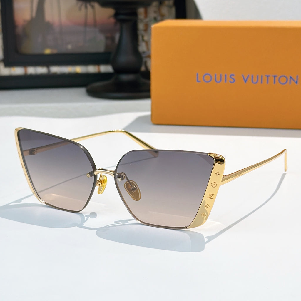 Gold-tone Louis Vuitton sunglasses with gradient purple lenses and cat-eye frames