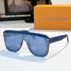 Blue checkered sunglasses with blue lenses and gold-tone rivets