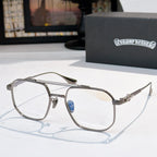 Silver-tone eyeglasses with clear lenses, embellished temple and metal frame.