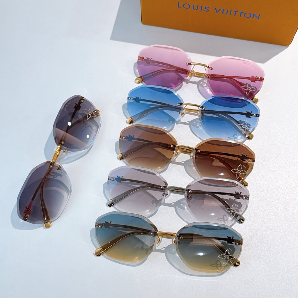 Louis Vuitton sunglasses set with pink, blue, brown lenses and gold frames