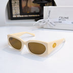 Celine cream sunglasses with brown lenses, angled view