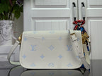 Louis Vuitton monogram crossbody bag with front flap and detachable strap, cream/blue