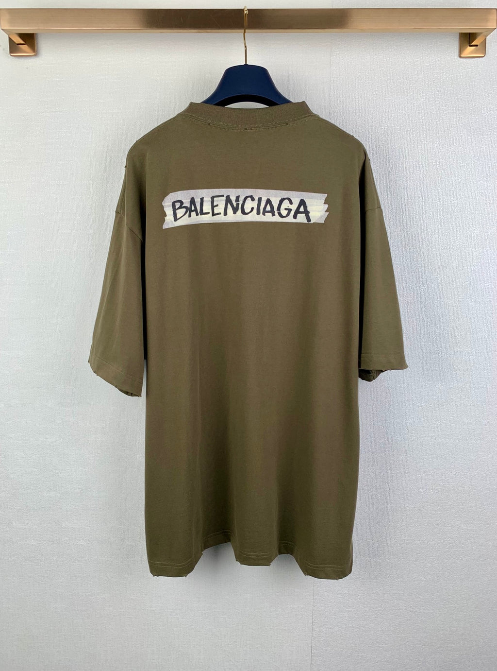 Balenciaga T-shirt in olive with back graphic logo across the upper back