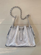 Chanel quilted chain-strap shoulder bag in silver tone, top handles and drawcord pulls