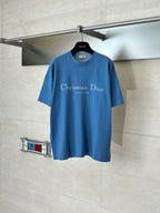 Blue short-sleeve T-shirt with Christian Dior logo on front