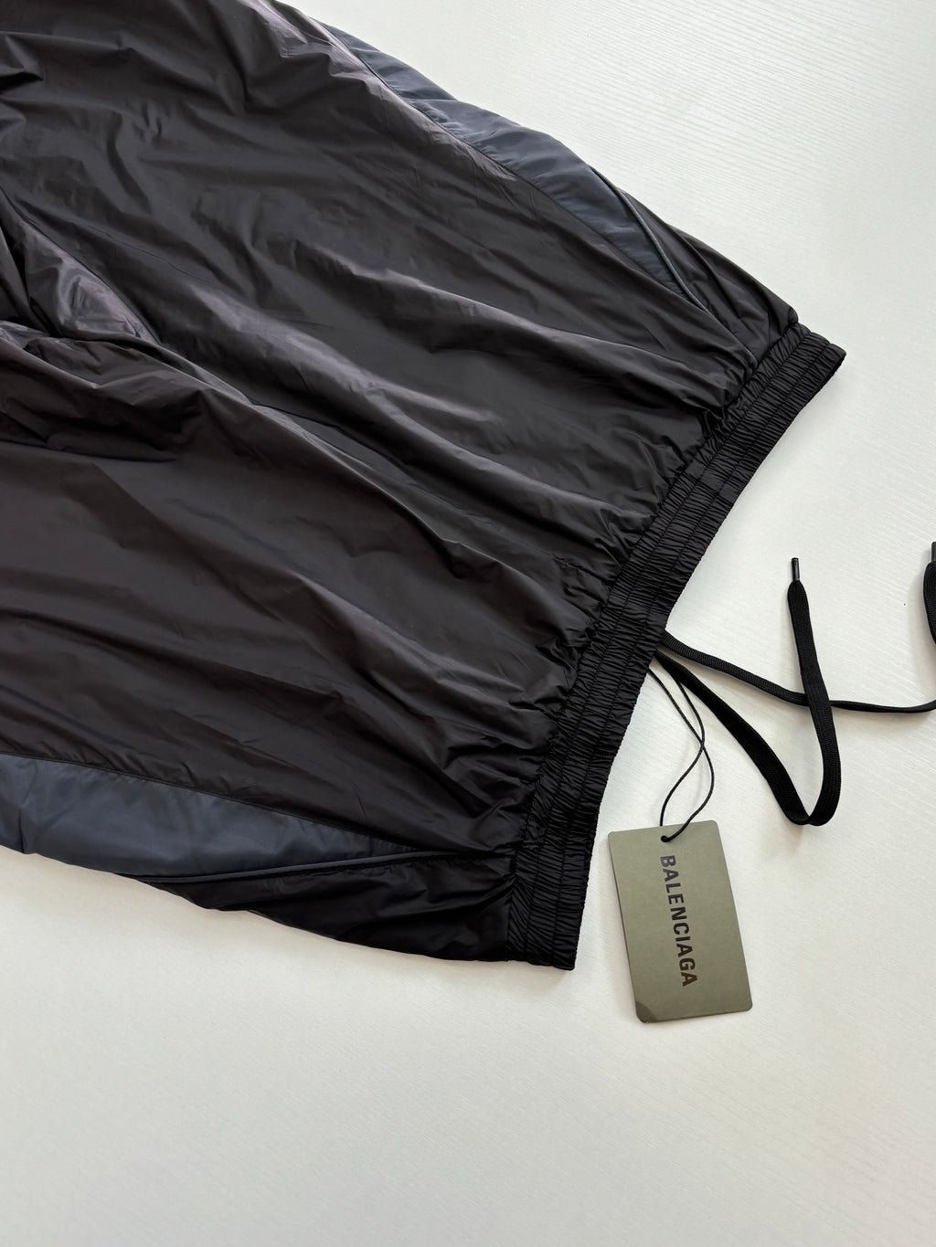 Balenciaga black pants with gathered ankle cuff and attached drawstring ties