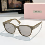 MiuMiu glasses with olive frames and clear lenses, front view
