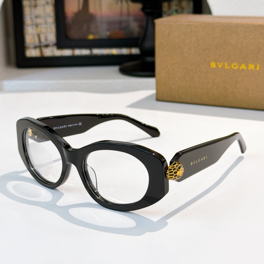 Black Bvlgari cat-eye sunglasses with gold logo detail on the temple