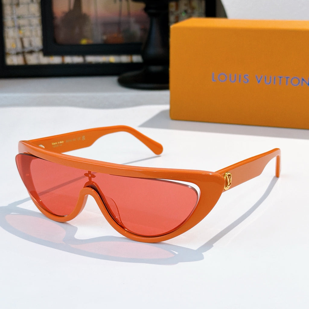 Louis Vuitton sunglasses with orange frame and red tinted lenses