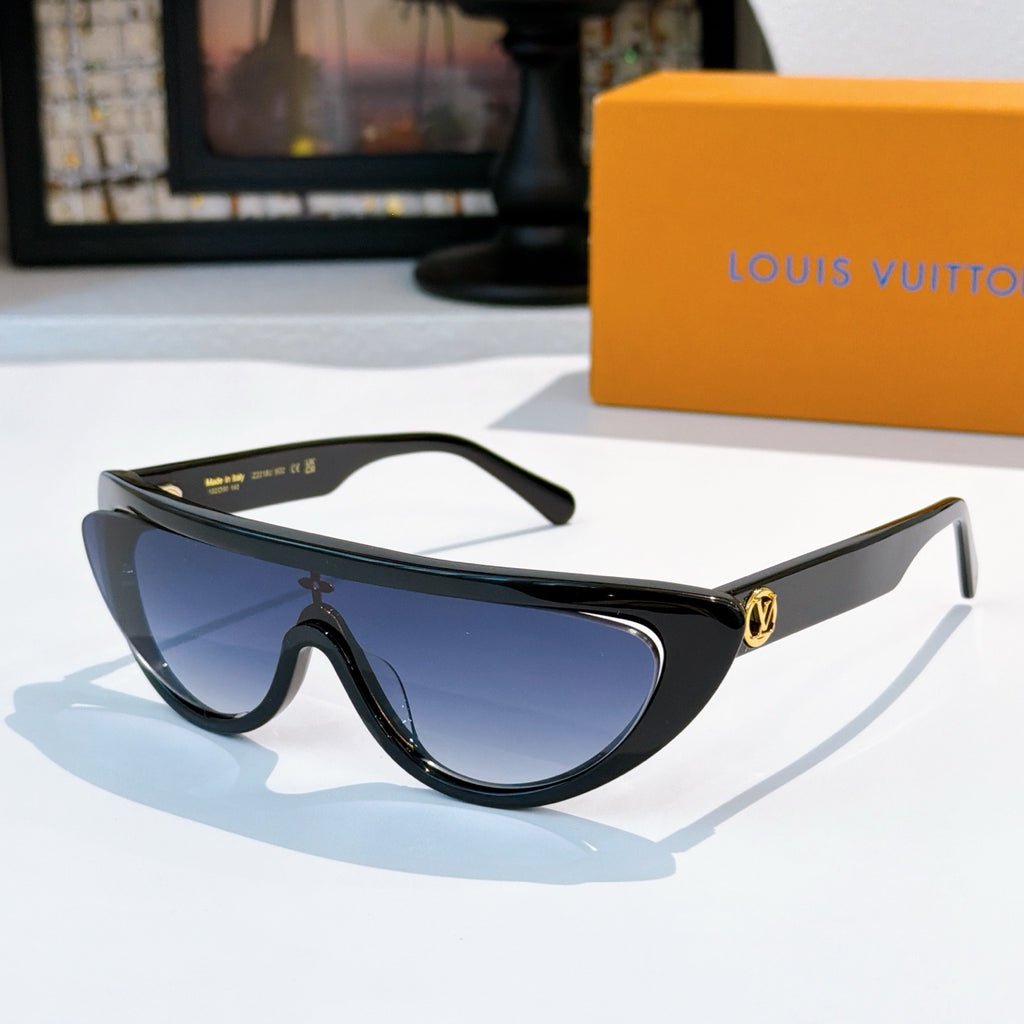 Louis Vuitton sunglasses with black frame and blue tinted lenses
