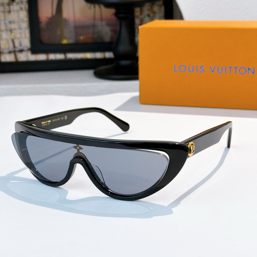 Louis Vuitton sunglasses with black frame and light blue tinted lenses
